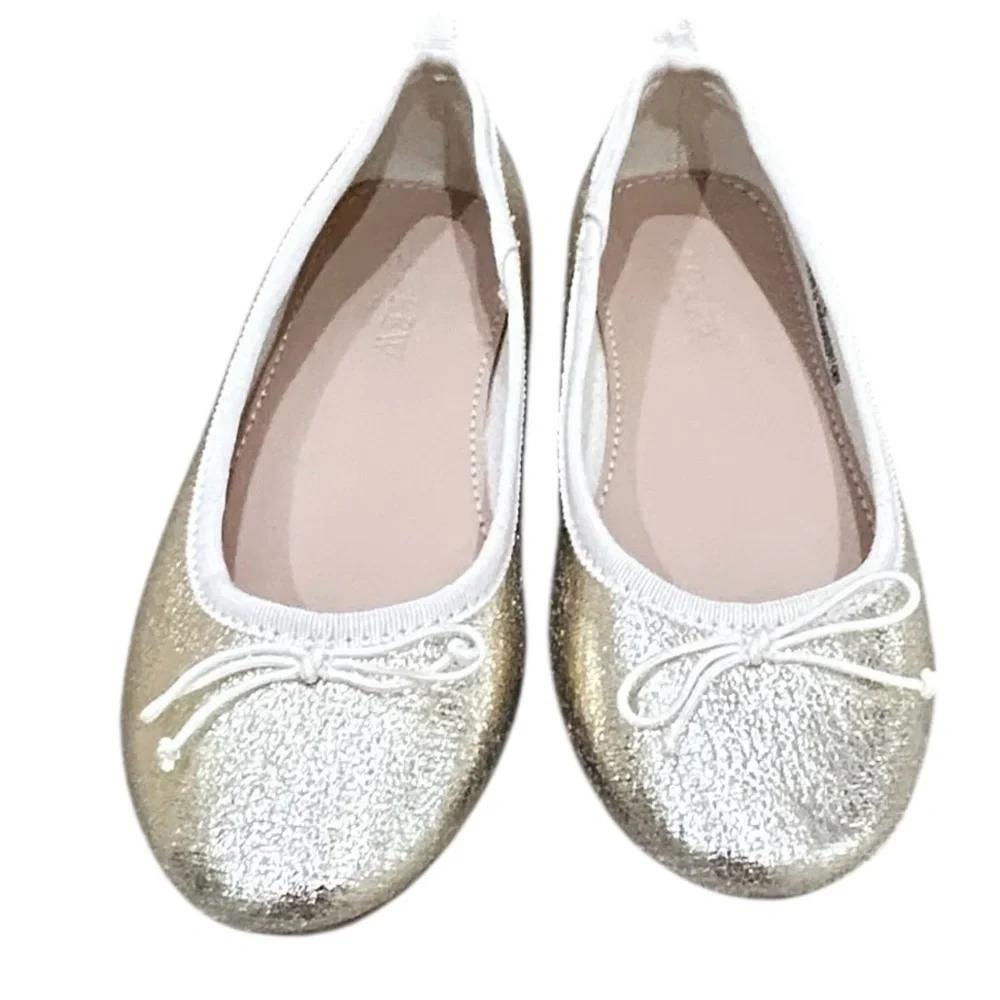 J. Crew Crewcuts Gold ballet slip on Dress Shoes with mini bow size 12(girls)